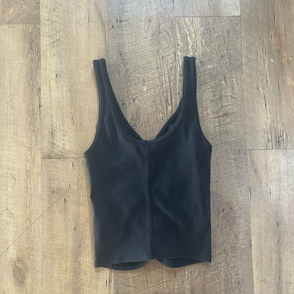 Abercrombie Black Ruched V-Neck Tank Top Size S |Ribbed Stretch | Fitted Trendy - Picture 10 of 11
